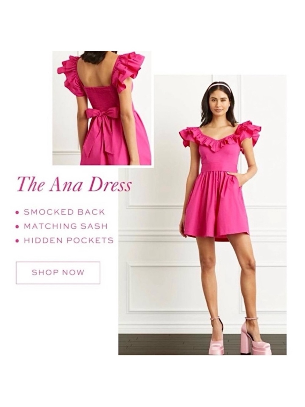Hill House The Ana Dress in Hot Pink